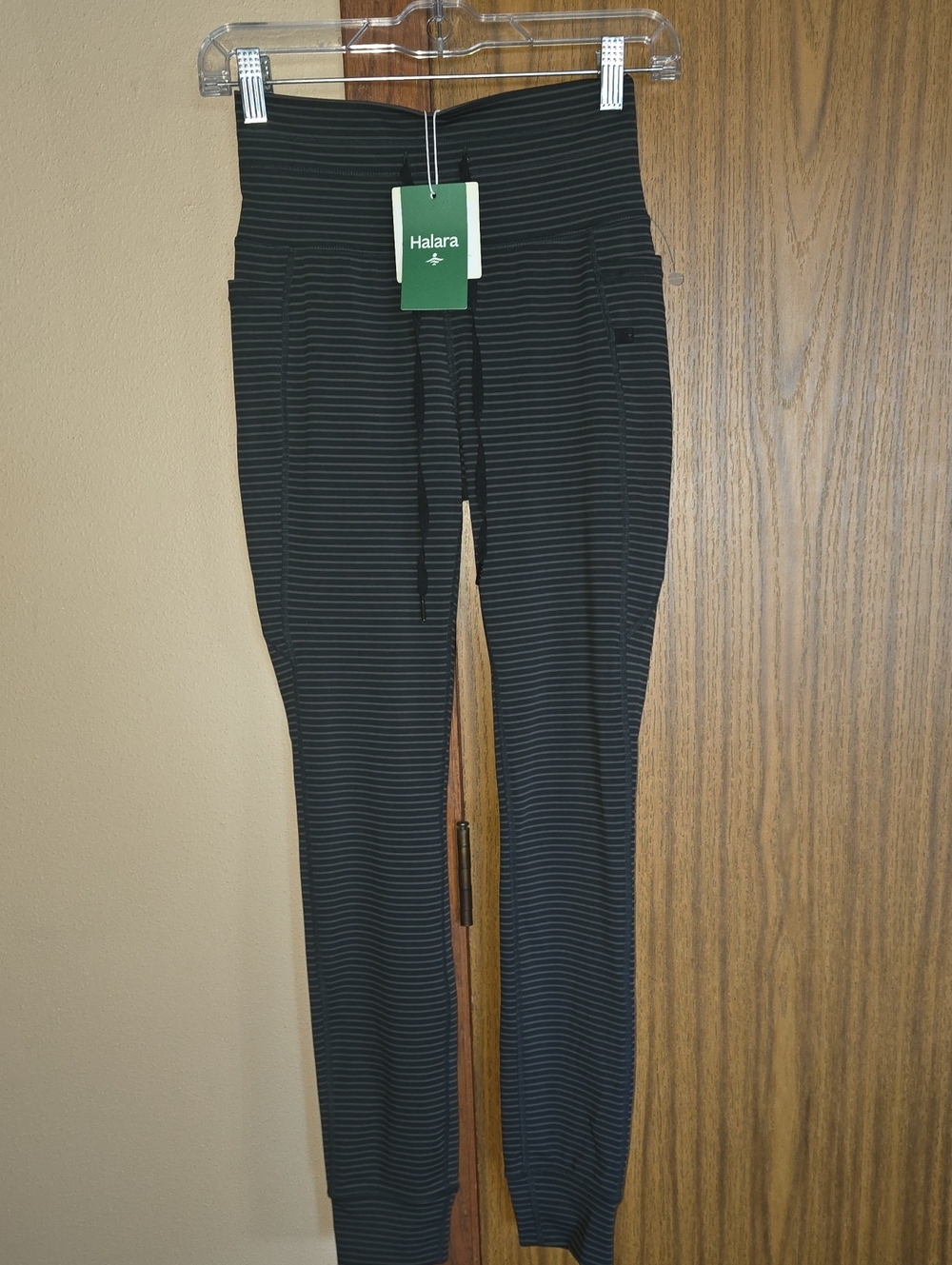 HALARA Black Joggers with Thin Gray Pinstripes